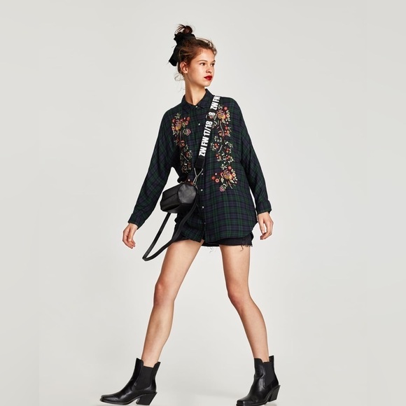 Zara Embroidered Plaid Long Sleeve Shirt - Picture 3 of 7
